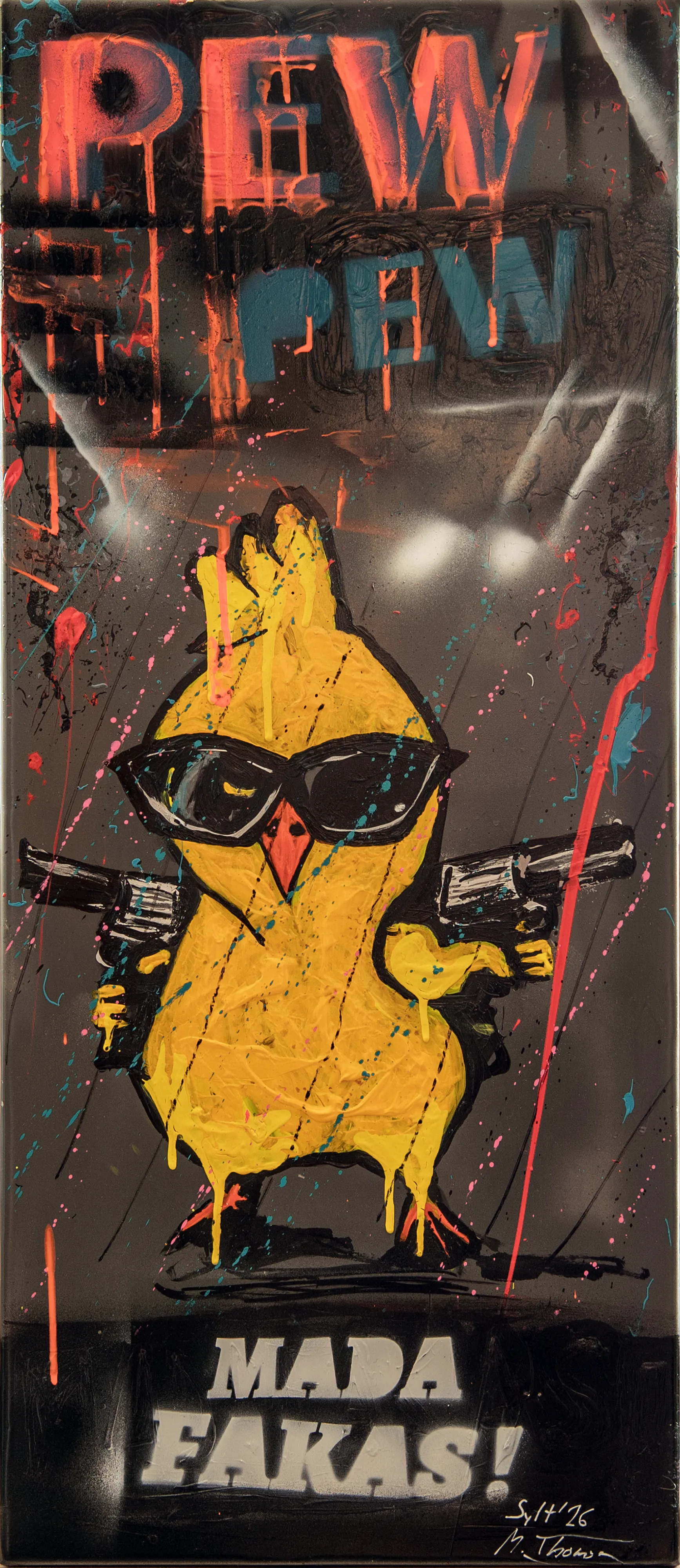 Agent Tweety 35 x 80 auf gebogenem Stahl, Multimedia Acryl 2026